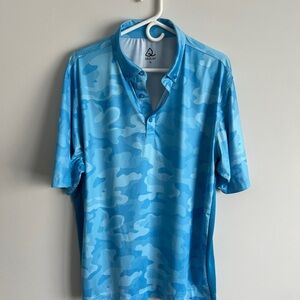 Men’s Deolax Blue Camo Polo Shirt with Three Button Collar size XL